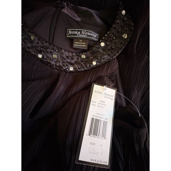 Jessica Howard Evenings NWT Black Tiered Keyhole Beaded Dress, Women's Size 14 - Picture 9 of 10